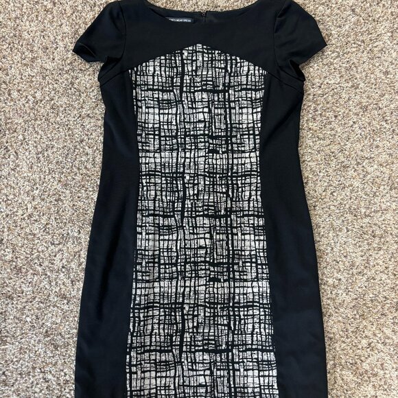 Jones Wear Dress Black Beige Pattern Cap Sleeve - Women's Size 14 - 1974 - Picture 1 of 3